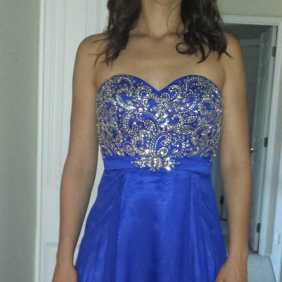 Blue Strapless long Sequin hand Beaded bodice Semila&Co dress Prom Formal Party - Picture 1 of 13